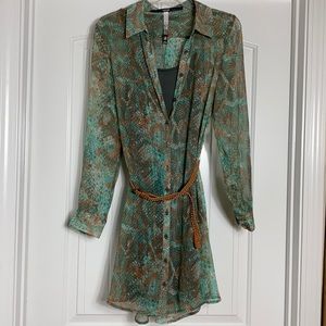 Kensie Animal print sheer dress with grey tank dress underneath